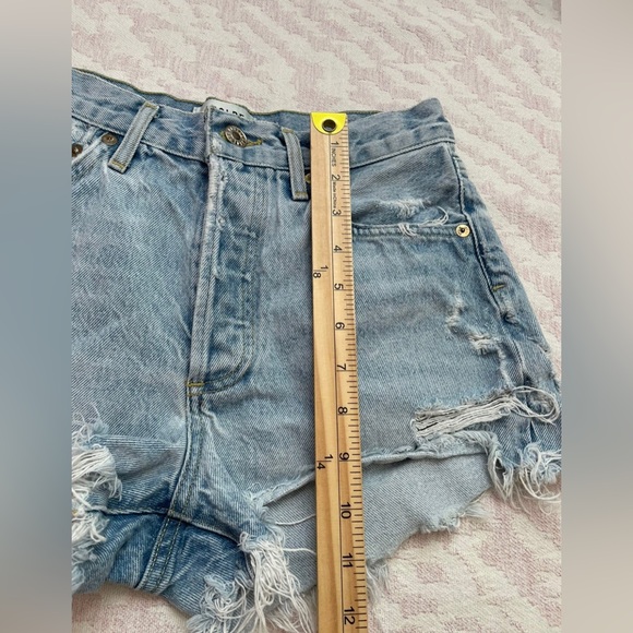 Agolde Frayed Hem Light Blue Jean Shorts - Picture 6 of 8